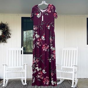 VIISHOW Soft Full Length Floral Maroon/Burgundy Maxi Dress